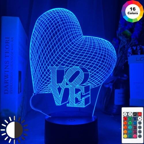 Love Heart 3d Night Lamp Hologram Illusion Color Changing Nightlight for Home Decoration Unique Gift for Her Baby Night Light