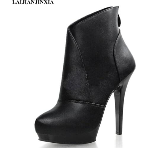 LAIJIANJINXIA New 13 cm High Heels Fashion Women Boots Sexy Ankle Boots Party Model Pole Dancing Shoes Black Dance Boots