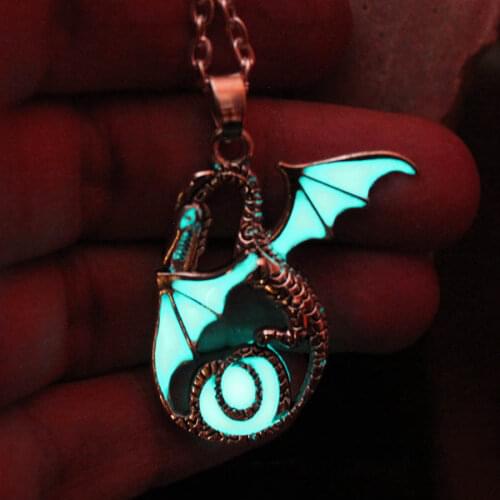 NEW dragon GLOW in the DARK Punk Luminous Dragon Pendants & Necklaces Pterosaur amulet Sweater Chain Christmas Gift ancient