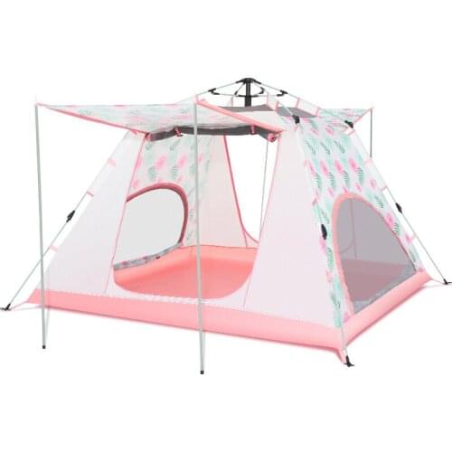 Camping Picnic Tents 3-4 People Large Space Family Printing Automatic Tent Quick Opening Sunshade Sunscreen PU1500
