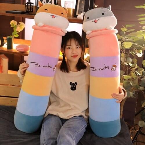 70/90/120/140cm Long Rainbow Hamster Plush Pillows Staffed Down Cotton Animal Mouse Toys for Kids Soft Bed Decor Cute Brinquedos