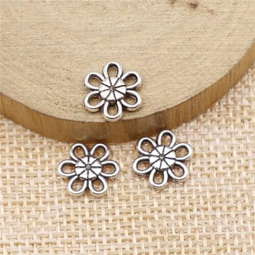 60pcs 10mm Charms Small Flower Connector DIY Jewelry Findings Antique Silver Color Small Flower Connector Charms