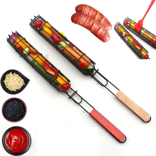 Portable Bbq Grilling Basket Stainless Steel Nonstick Barbecue Grill Wok Outdoor Tools Mesh Kitchen Accessories