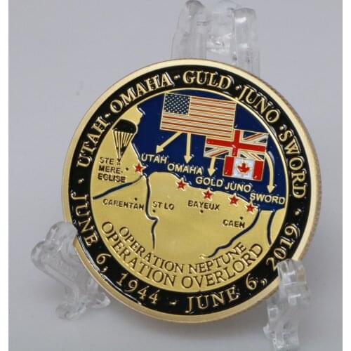 D-Day Normandy 75th Anniversary Gold Plated Coin France Canda UK Normanday Landing Operation Overload Commemorative Coins