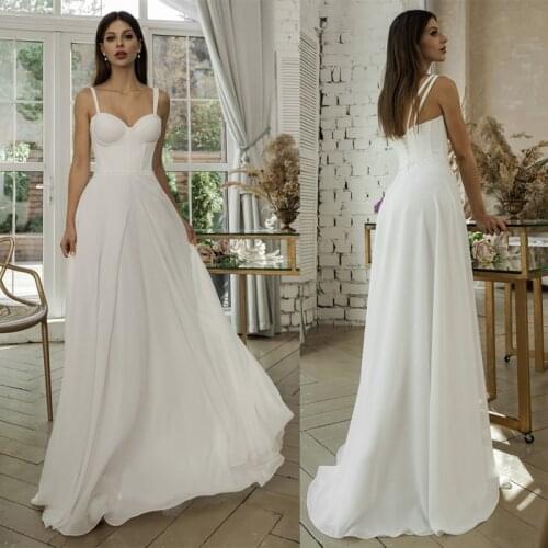 Simple Wedding Dresses for Women 2021 Straps Corset Back Chiffon Plus Size Bridal Gowns Bride Reception Dress Vestido De Noiva