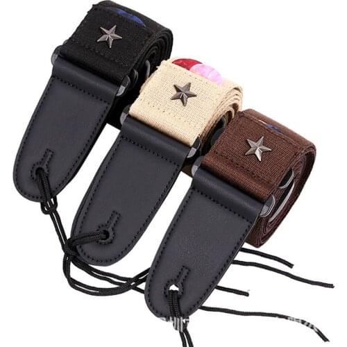 Electric Guitar Strap Acoustic Folk Guitarra Straps Cotton Leather Head Pentagram Guitar Straps with Pick Pocket Accessories