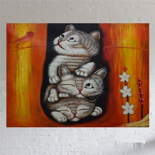 Hand Painted Animals Oil Painting canvas Realist Paintings Modern Picture For Home Decor Cat Painting