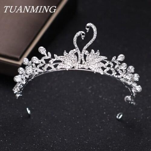 Silver Color Pearl Rhinestone Swan Crown Brides Tiata Wedding Headdress Hair Ornaments Bride Princess Crown Gril Gift
