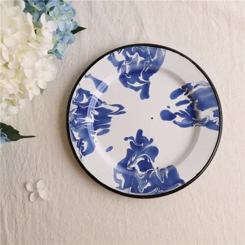 Handmade Blue Marbling Enamelware and Flat Plate