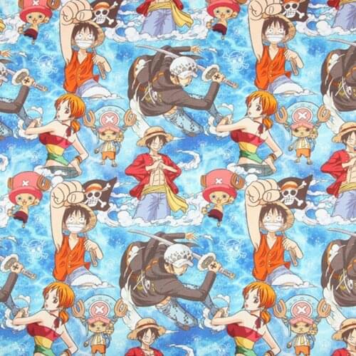 ONE PIECE Cartoon Pirates Print Blue 100% Cotton Fabric for Boy Clothes Bedding Set Hometextile Cushion Cover Backpack DIY