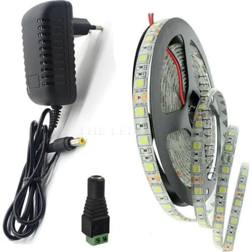 12V Led Strip Light SMD 2835 5050 White Ledstrip not Waterproof LED Strip Tape Lamp Light Strip For Room Bedroom+Power Adapter