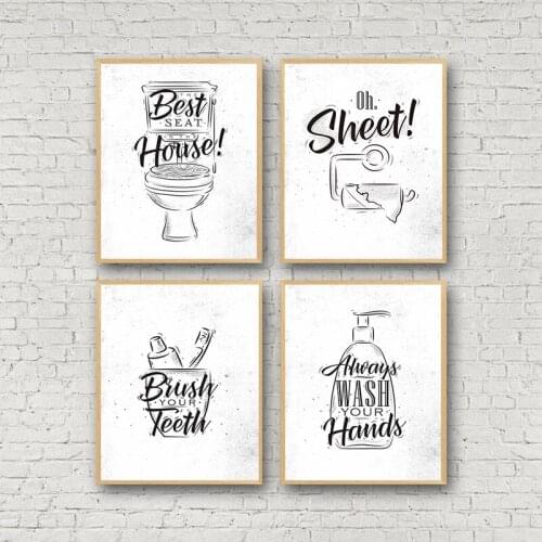 Wc Toilet Decor Wall Art Black and White Canvas Painting Line Drawing Sketch Poster and Picture Bathroom Wall Decor Print