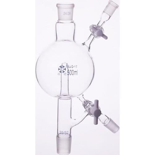 Solvent ball distillation head device 500ml,Female 24/29+14/23,Male 29/32+19/26,Double PTFE switch valve