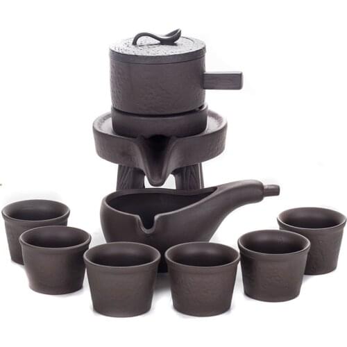On sale Tea Cup Purple Sand Tea Set Household Semi-automatic Stone Mill Lazy Man Kung Fu Tea Set for making Oolong tea pu'er tea