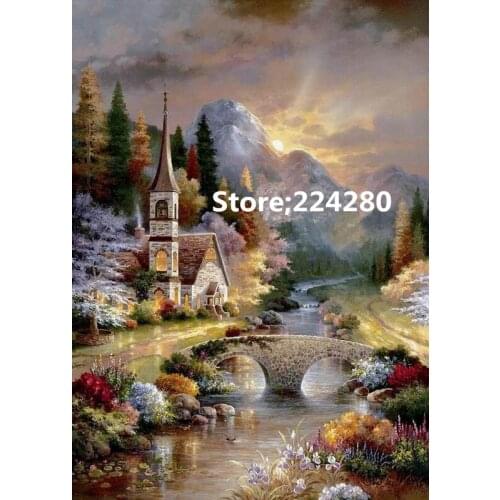 Needlework,Cross stitch,14CT Unprinted Forest scenery bridge house for Embroidery kit Art Cross-Stitching,DIY Handmade decor