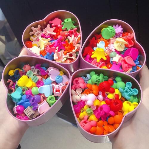 50/60/100pcs/Box Girls Cute candy Hair Cilps Children Small Hair Claws Cartoon Flowers Crown Hairpins Kids Hair Accessories