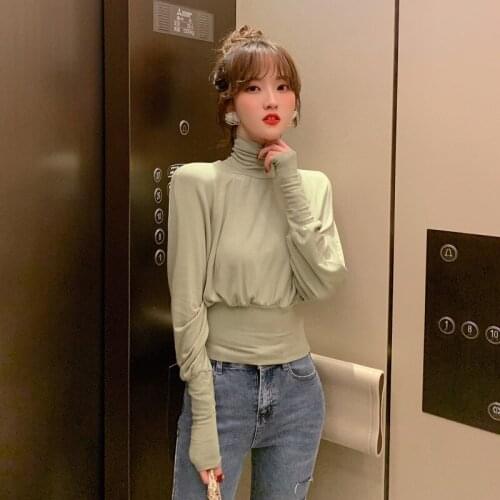 Lady Blouse Long Lantern Sleeve Top 2020 Spring Turtleneck Crop Tops Fashion Elegant Shirts Women High End Casual Short Blouses