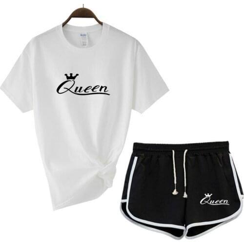 2021 New Summer Ladies Printed T-shirt + Shorts 2-piece Suit Queen Printed Womens Sports Suit Jogging Fitness Girl Leisure Suit
