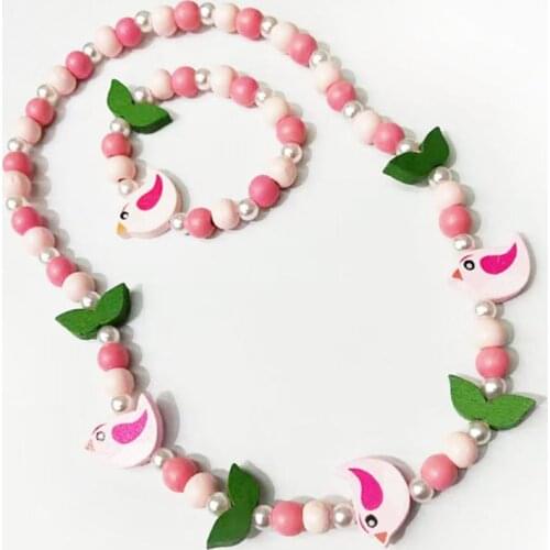 1 Set Kids Mix Color Wooden Beads Necklace Bracelet Girls Princess Jewelry Gift K1KC