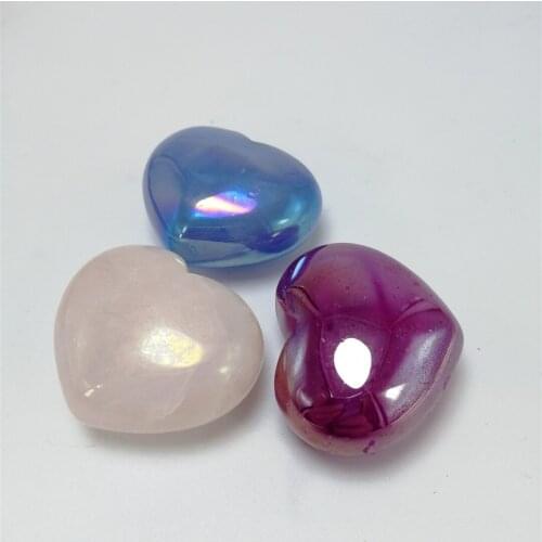 Hot 1-3pcs Rare Natural Purple Blue Rose Aura Quartz Crystal Pendant Stones Love Heart Specimen Crystal Gemstone Decor