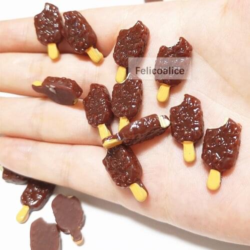 10pcs Cute Mini Chocolate Ice Cream Popsicle Flatback Resin Cabochons Scrapbooking DIY Jewelry Craft Decoration Accessories