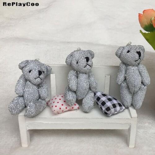 100PCS/LOT Mini Teddy Bear Stuffed Plush Toys Small Bear Stuffed Toys 6cm Gray blue pelucia Pendant Kids Birthday GiftHMR019