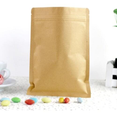 100pcs In/ 14sizes Kraft Paper Brown Packaging Bag Flat Bottom Packing Bags Top Zipper Lock Retailer Package Free Shipping