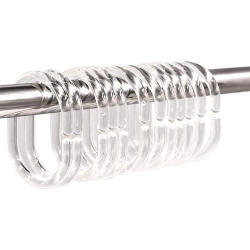 12 20 Pcs Shower Curtain Rings Plastic Curtain C Rings Hook Hanger Bath Drape Loop Clip Glide Bathroom Shower Window Rod (Clear)