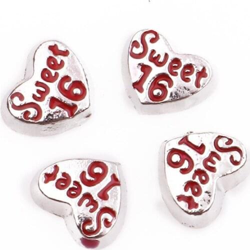 20Pcs Heart With Letters Sweet 16 floating charms for living memory glass floating locket charms DIY jewelry