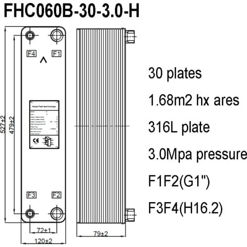 316 Stainless Steel 30 Plates 1.68m2 Heat Transfer Areas Brazed Plate Heat Exchanger