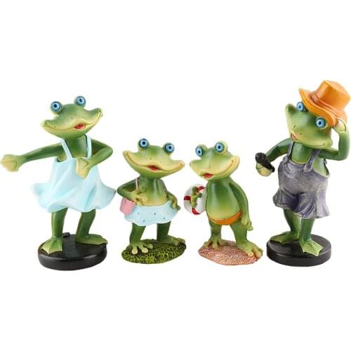 4x Cute Frogs Sculpture Set Ornament Figurine Statue Photo Props Desktop