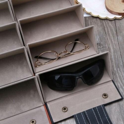 6 Slots Foldable PU Leather Sunglasses Eyeglasses Travel Organizer Case Multiple Hanging Eyewear Holder Display 066C