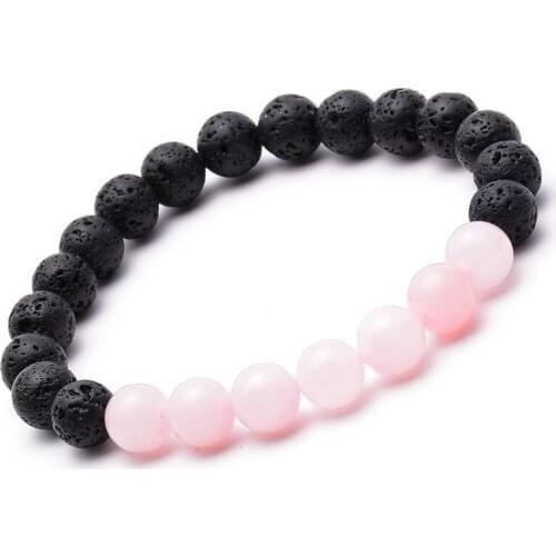 8mm lava volcanic rock & green stone mixed beaded combination charms unisex bangle bracelet for wedding girft daily jewelry