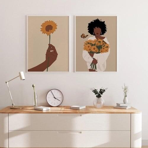 Abstract Boho Black Woman Flower Lover Nordic Posters And Print Wall Art Canvas Painting Girl Pictures Living Room Home Decor