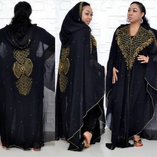 African Islamic Muslim Hijab Dress Women Chiffon Diamond Hooded Abaya Pakistani Kanga Moroccan Kaftan Beading Burqa Party Outfit
