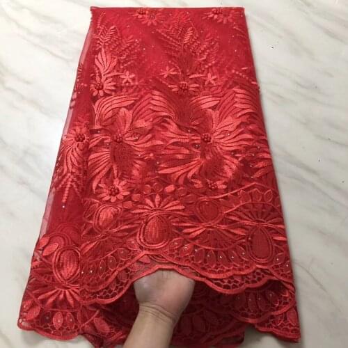 African material beaded lace fabric for wedding, red African lace fabric 2021 high quality lace PL29201