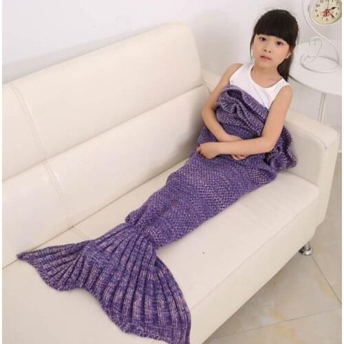 Free PP Kids Children Mermaid Tail Handmade Crocheted Cocoon Soft Beach Quilt Rug Knitted Blanket Mermaid Cosplay Costume