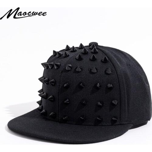 Women Men Solid Color Black Hats Rivet Baseball Cap Adjustable Hip Hop Hedgehog Hat Personality Jazz Bone Snapback Caps Dad Hats