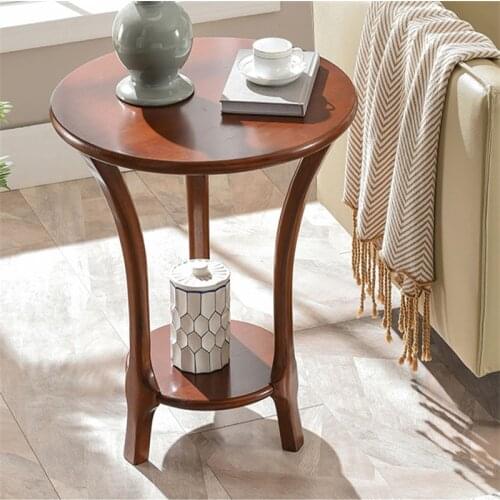 Solid wood sofa side table living room small coffee table sofa side corner table Oak double layer round diameter 60cm
