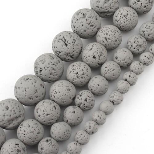 Rubber Grey Lava Stone Beads Natural Volcanic Rock Round Loose Bead For Jewelry Making Diy Women Charm Bracelet 4/6/8/10mm 15"