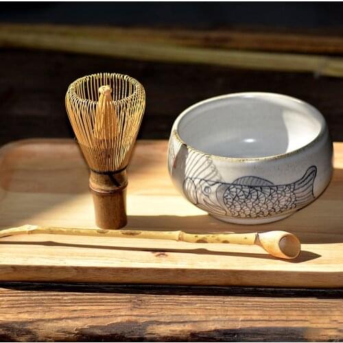 Handmade Matcha Bowl Whisk Scoop Set Traditional Japanese Matcha Tea Ceremony Teaset Fish Chawan Tea House Gift Decoration