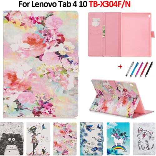 For Lenovo Tab 4 10 Case Flip Cat Flower Stand Cover Coque For Lenovo Tab 4 10 TB-X304L TB-X304F TB-X304N Tab 4 10 Plus Funda