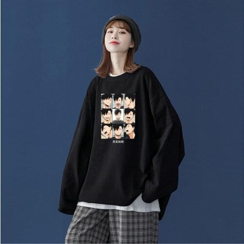 Haikyuu Anime Harajuku T-shirt Kawaii Cartoon Volleyball Junior Kuroo Tetsurou Graphics Unisex Loose Autumn Cotton Long T Shirt