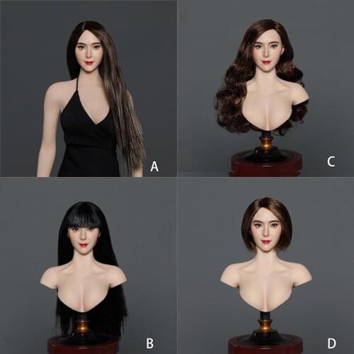 GACTOYS GCO411/6 Scale Asian Beauty Head Sculpt Model with Black Long Hair Accessory for 12 inches Action Figure Body