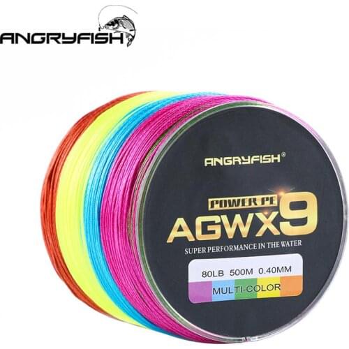 HobbyLane ANGRYFISH Diominate Multicolor X9 PE Line 9 Strands Weaves Braided 500m/547yds Super Strong Fishing Line 15LB-100LB