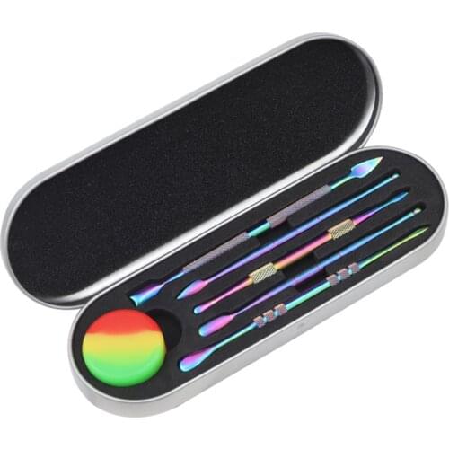 5pcs/Box Wax Carving Tool Stainless Steel Multifunctional Titanium Nail Spoon 5ml Silicone Container Accessories