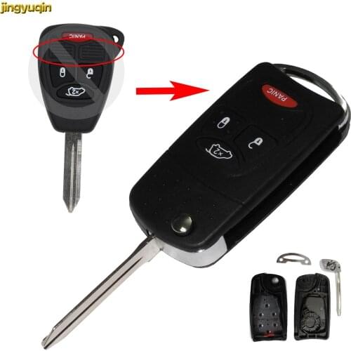 Jingyuqin Remote Flip Car Key Shell For Chrysler Sebring Pacifica Dodge Avenger Nitro Jeep Wrangler Liberty 3+1 Panic 4 Buttons