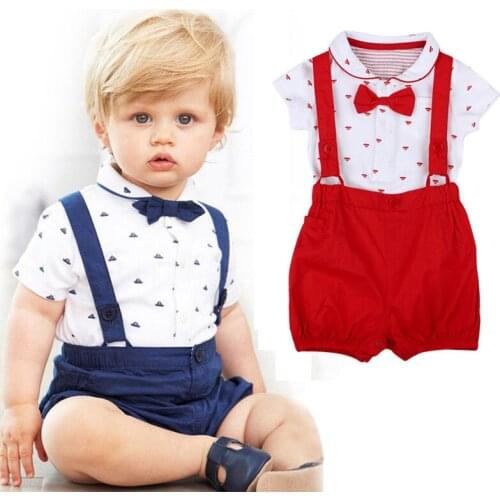2pcs Baby Boys Girls Toddler Children Dot Bowknot Bodysuit Rompers +Red/ Black Shorts Trousers Kids Clothing Rompers Suit Set