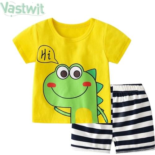 Baby Clothing Sets Casual Summer Cartoon Print Baby Boys Girls Clothes Set Cotton T-Shirts Top+Shorts Kids Clothes Outfits
