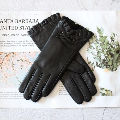 Winter warm sheepskin gloves womens leather thick fake rabbit fur lining wind and cold fashion outdoor motorcycle riding